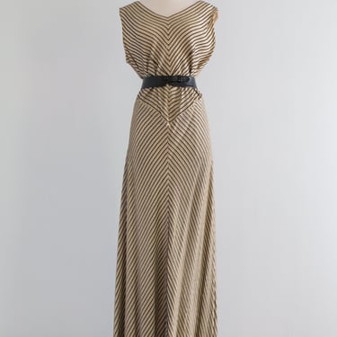 Divine 1930's Chevron Striped Bias Cut Evening Gown / Large