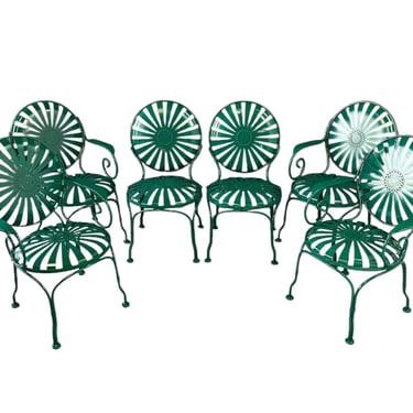 Set of Six 1940s Iron & Steel Garden Patio Bistro Cafe Chairs by Francois Carré