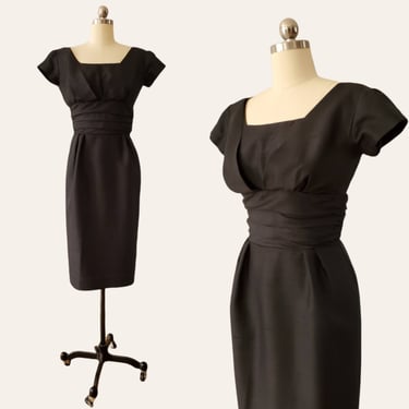 1960s Black Silk Dress 60's LBD 60s Women's Vintage Size Small 