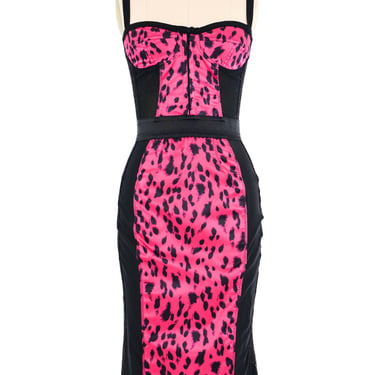 Dolce And Gabbana Fuschia Leopard Print Bustier Dress