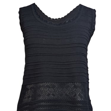 St. John - Black Sleeveless Knit Top w/ Crochet Hem Sz L