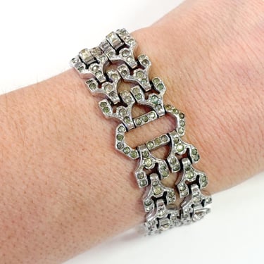1930s Rhinestone Evening Bracelet | 30s Art Deco Evening Bracelet | Wedding Jewelry 