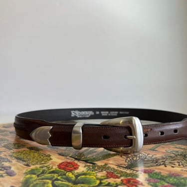 Nocona Brown Genuine Leather Western Silver Tipped Buckle Belt - L 