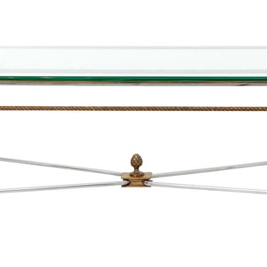 Iron and Brass Glass Top Coffee Table