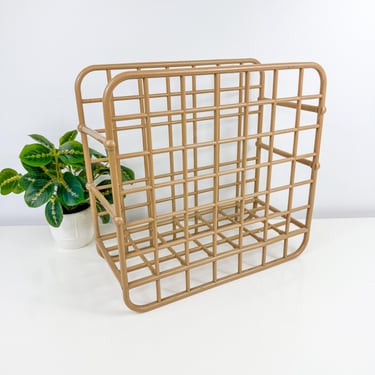 80s Yaffa Beige Plastic Modular Grid File Holder Basic Line Catch-All Grid Design Collectible Desk Organizer Tabletop Magazine Record Album 