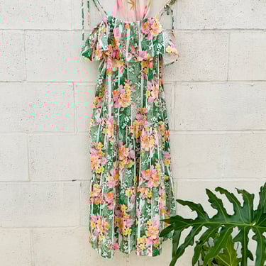 Pink And Green Floral Spaghetti Strap Dress