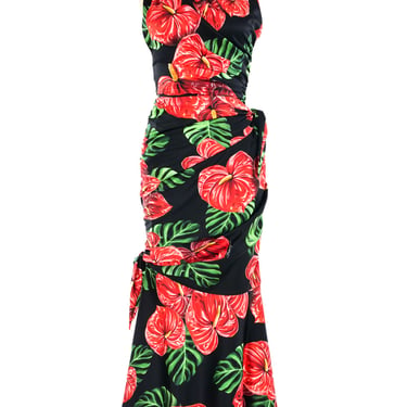 Dolce and Gabbana Ruched Anthurium Print Gown
