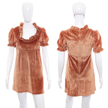 1970's Brown Velvet Mini Dress Size S/M