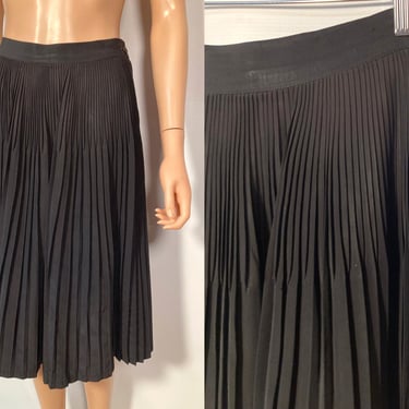 Vintage 50s Micro Pleat Black Midi Skirt Size 29 Waist 