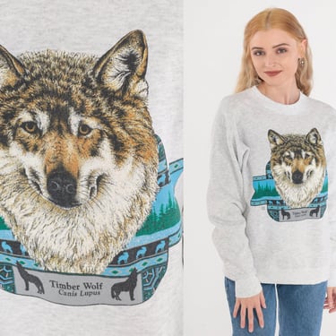Timberwolf Sweatshirt 90s Timber Wolf Sweatshirt Wild Dog Animal Graphic Shirt Retro Wildlife Sweater Heather Grey Vintage 1990s Medium M 