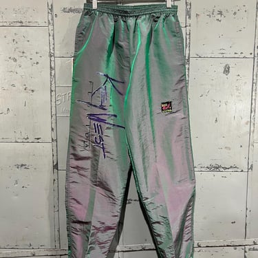 medium vintage 90s surf style iridescent pants key west florida joggers 