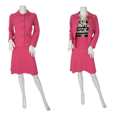 Kimberly 1960's Pink Virgin Wool Nubby Knit Sweater Skirt Set I Sz Med 