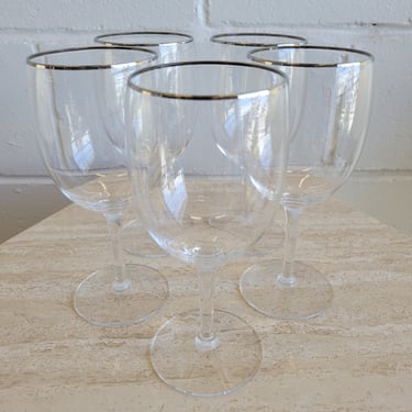 5 Count Silver Rimmed Crystal Wine Glasses