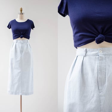 light blue cotton skirt | 80s 90s vintage longline pencil wiggle midi skirt 