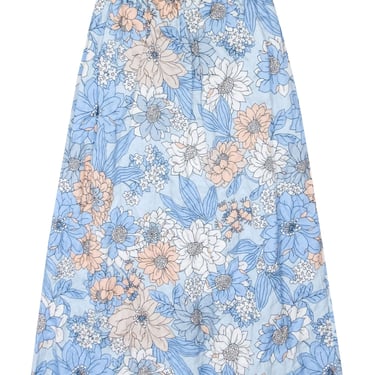 J.Crew Collection - Light Blue, Peach, &amp; Ivory Floral Print Textured Satin Skirt Sz S