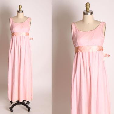 1960s Pink Velvet Satin Bow Empire Waist Sleeveless Formal Cocktail Prom Dress -XXS 