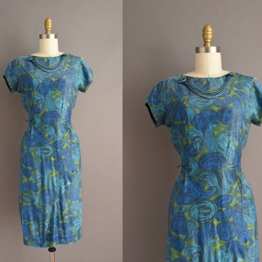 vintage 60s dress | Mode O Day Blue & Green Abstract Print Dress | Small | 1960s vintage dress 