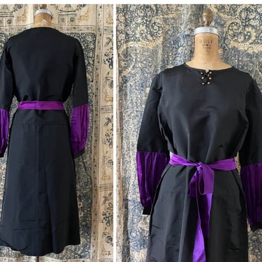 Edwardian or flapper era 1910s - 1920s drop waist dress, black & Royal purple silk | Reenactment costume, antique gothic dress, Halloween 