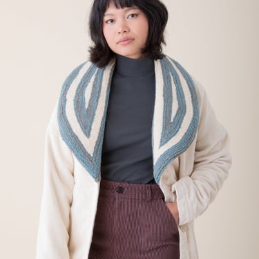 Tufted Deco Coat in Oyster with Multi Blue Colored Collar