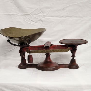 Antique 19th Century John Chatillon & Sons Painted Red Cast Iron and Brass Scale