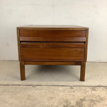 Vintage Two Drawer Walnut End Table- 