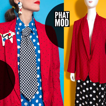 Rad Vintage 80s Red & Black Polka Dot Lightweight Blazer 