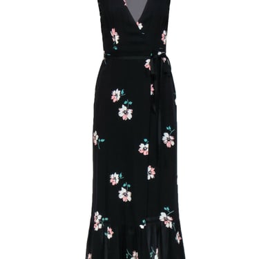 Reformation - Black, Pink & Green Floral Print Wrap Maxi Dress Sz XS