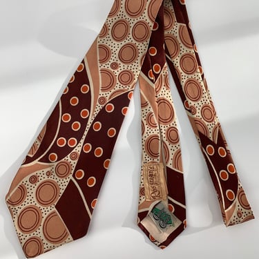 1930's-40's Vintage Tie - Interesting Floating Bubble Print  - All Silk - Rust, Dark Brown, Tan & Cream 