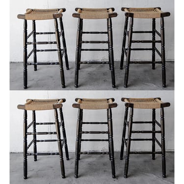 Vintage French Style Rush Seat Barstools - Set of 6 