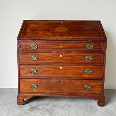 Antique English George III - Style Walnut  Slant-Front Secretary Desk 