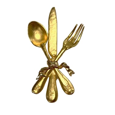 KARL LAGERFELD-1990s Gold Tone Cutlery Brooch