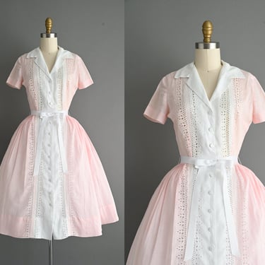 1950s vintage dress | Jerry Gilden Pink Cotton Dress | XS Small | 