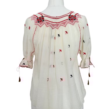 1970s Ivory Cheesecloth Threadwork Embroidered Blouse