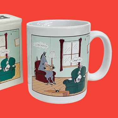 Vintage Far Side Mug Retro 1990s Gary Larson + Dumb Bunny + Smart Ass + White Porcelain + Cartoon + Novelty/Humor + Kitchen + Coffee Drink 