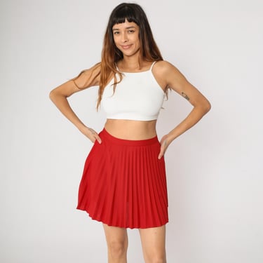 Vintage Red Pleated Skirt Y2K Mini Tennis Skirt Retro School Girl Uniform Skirt Dark Academia High Waisted Preppy Summer 00s Small S 