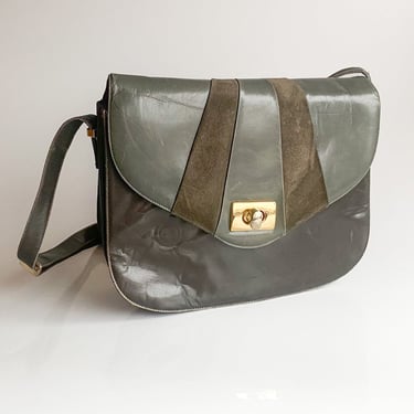 1980s Gray Leather and Suede Shoulder Bag