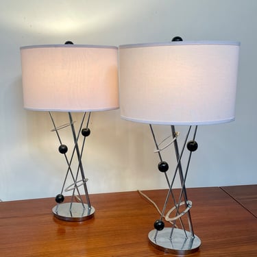 Pair of Chrome Table Lamps , Contemporary Geometric Style Solar System Lighting 