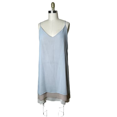 Vintage Karen Zambos Layered Chiffon Blue and Taupe Dress, M 