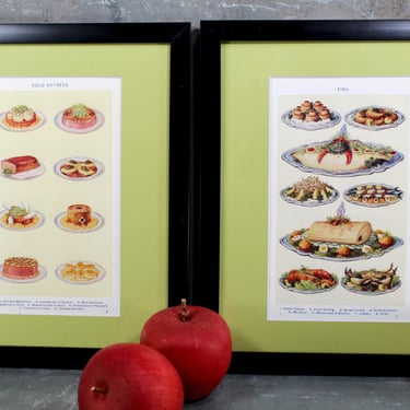 Original Cookbook Art - Set of 2 - Mrs Beeton Every Day Cookery Actual Illustration Pages in  Celery Green Mat - UNFRAMED | Bixley Shop 