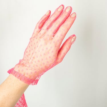 1980s Gloves Sheer Pink Dots 