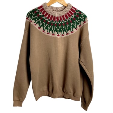 1980s vintage sweater with knit Icelandic yoke - size XL 