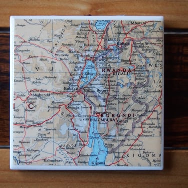 1967 Rwanda & Burundi Map Coaster. Rwanda Map. Vintage Rwanda Gift. Burundi Map. Great Rift Valley Map. Africa Gift. Central Africa Decor. 