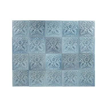 Antique Art Nouveau Blue Daisy Floral Wall Tile Set