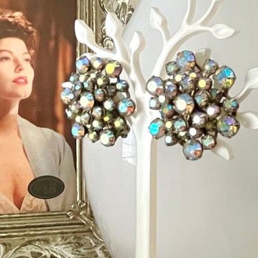 Bling Earrings, AB Iridescent Stones, Faceted, Sparkly Rhinestones, Pin Up, Rockabilly, Evening, Cocktail, Vintage 50s 60s 