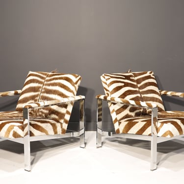 Milo Baughman Lounge Chairs in Zebra Hide