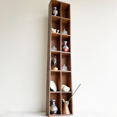 Long Wood Wall Cubby Spice Rack Display Case Divided Tray Dark Wooden Cubby Shelf Rustic Cubbies Miniature Display Vintage Curio Shelves 
