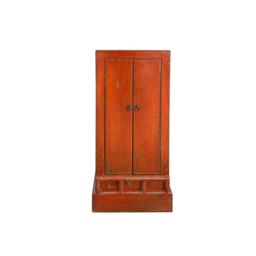 Distressed Orange Red Color Slim End Table Nightstand Cabinet ws4373E 