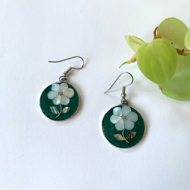 Green Flower Earrings Vintage