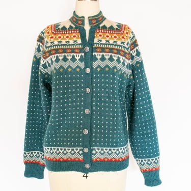 1960s Norwegian Sweater Wool Knit Cardigan M 