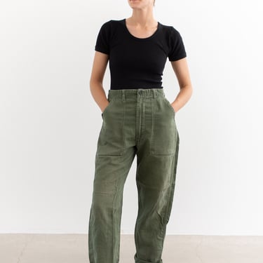 Vintage 28 Waist Olive Green Army Pants | Unisex Utility Fatigues Military Trouser | Zipper Fly | F426 